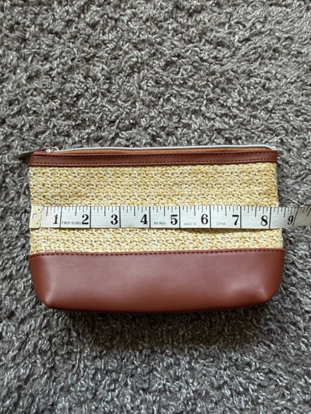 Woven Straw and Brown Lined Clutch/Cosmetic Pouch